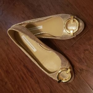DVF Leather Ballet Flat Brilliant Gold Size 6.5